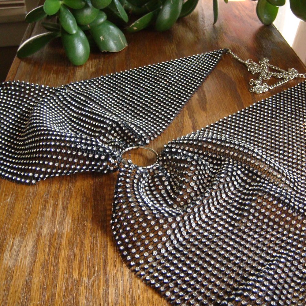 Rhinestone Mesh Chain mail Bra Top Size Small